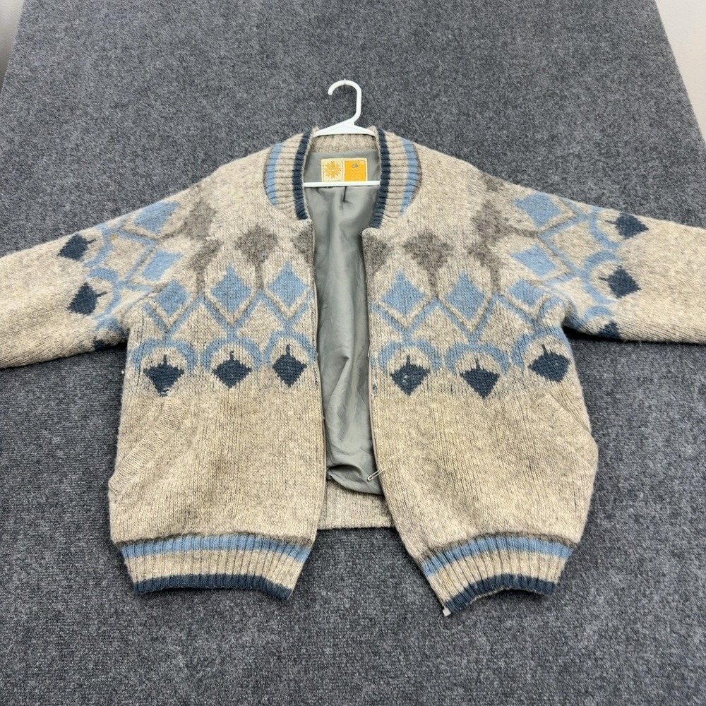 Vintage Iceware Jacket Mens M Tan Wool Geometric Full Zip Icelandic Gorpcore